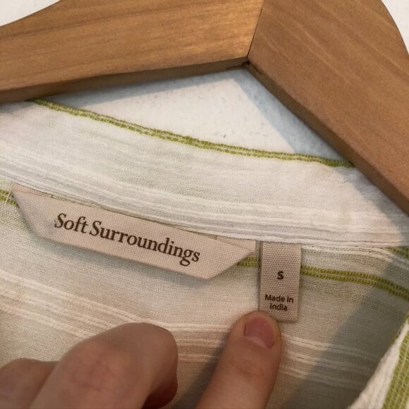 SOFT SURROUNDINGS Elisha Tunic Green White Striped Blue Beaded 100% Cotton Small - Picture 5 of 7